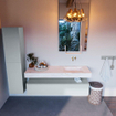 Mondiaz ALAN-DLUX Ensemble de meuble - 150cm - meuble Clay mat - 1 tiroir - Lavabo Cloud Ostra suspendu - vasque Droite - 0 trous de robinet SW807560