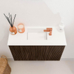 Mondiaz JOYA 60cm toiletmeubel - kleur Walnut - Wastafel FAYE positie Midden 1 kraangat kleur Talc. SW1421256