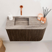 Mondiaz JOYA-DLUX 61.6cm toiletmeubel - ronding rechts kleur Walnut - Wastafel FAYE positie Links Zonder kraangat kleur Oza. SW1424601
