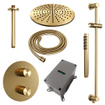 BRAUER Gold Edition douche de pluie encastrée thermostatique - 3 voies - ronde - set 90 - pomme de douche 30cm - bras de plafond - douchette barre - flexible de douche - barre de douche intégrée - laiton brossé PVD SW1159023