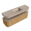 MONDIAZ THOR-DLUX 160cm badmeubel ronding links + rechts kleur Oak met 1 lade en 2 deuren. Vrijhangende wastafel CLOUD Midden zonder kraangat kleur Saba. SW1465325