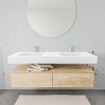 MONDIAZ ALAN 150cm - meuble sous-vasque - chêne blanchi - 2 tiroirs - lavabo suspendu - 2 bassins - 2 trous de robinet - talc SW408504