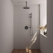 BRAUER Gunmetal Edition douche de pluie encastrée thermostatique - 3 voies - ronde - set 90 - pomme de douche 30cm - bras de plafond - douchette barre - flexible de douche - barre de douche intégrée - gunmetal brossé PVD SW1159123