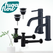 FugaFlow Eccelente Sobrado Slim Kit robinet lavabo - pour double vasque - robinet bas - bonde non-obturable - siphon design bas - Noir mat SW1124377