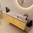 MONDIAZ TURE-DLUX Meuble toilette - 100cm - Ocher - EDEN - vasque Glace - position droite - 1 trou de robinet SW1103377