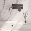 BRAUER Brushed Edition Wastafelmengkraan inbouw - gebogen uitloop links - hendel breed plat - inclusief inbouwdeel - afdekplaat - model C 1 - PVD - geborsteld RVS SW374378