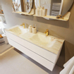 MONDIAZ VICA-DLUX Ensemble meuble de salle de bains - 150cm - meuble bas talc - 2 tiroirs - lavabo encastré cloud double - 2 trous de robinet - version haute 60cm - frape SW1088610