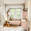 MONDIAZ VICA Ensemble meuble de salle de bains - 100cm - meuble bas rosee - 2 tiroirs - lavabo moon centré - sans trous de robinetterie - version haute 60cm - talc SW1081103