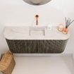 Mondiaz JOYA-DLUX Meuble de salle de bains 93.2cm - arrondis gauche et droite couleur Shadow - Vasque FAYE position Milieu Sans trou de robinet couleur Ostra SW1423036
