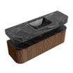 MONDIAZ THOR-DLUX 150cm badmeubel ronding links + rechts kleur Walnut met 1 lade en 2 deuren. Vrijhangende wastafel CLOUD Midden 1 kraangat kleur Lava. SW1464647