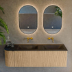 MONDIAZ KURVE Meuble de salle de bains 145 cm avec module 25 L couleur Oak avec 1 tiroir et 1 porte. Lavabo CLOUD double / à droite sans trou de robinet Urban. SW1138400