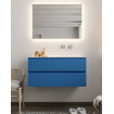 Mondiaz VICA ensemble de meuble de salle de bain - 100cm - meuble sous-vasque jeans - 2 tiroirs - lavabo moon droite - sans trou de robinet version XL 60cm de haut SW1090932