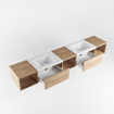 MONDIAZ BUKLA Meuble de salle de bains 240cm avec module ouvert 40 L+M+R couleur Chêne blanchi avec 2 tiroirs. Lavabo CLOUD double 0 trous de robinet couleur Talc. SW1382205