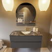 Mondiaz VICA-DLUX Ensemble de meuble de salle de bain - 110cm - meuble sous-vasque gris foncé - 2 tiroirs - lavabo encastré cloud milieu - 1 trou de robinet - miroir modèle spot - version XL 60cm haut - lave SW1098061