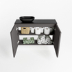 Mondiaz Fowy Meuble de toilette - 80x50x23cm - gris foncé mat - 1 trou de robinet - lavabo à gauche - 2 portes - solid surface - plan MDF - lavabo : noir SW761110