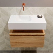 MONDIAZ ANDOR Toiletmeubel - 60x30x30cm - 0 kraangaten - 1 lades - washed oak mat - wasbak links - Solid surface - Wit SW474260
