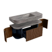 MONDIAZ THOR-DLUX 120cm badmeubel ronding links + rechts kleur Walnut met 1 lade en 2 deuren. Vrijhangende wastafel CLOUD Midden zonder kraangat kleur Oza. SW1463402