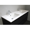Basic Bella Meuble salle de bains avec lavabo céramique Blanc avec miroir 120x55x46cm 2 trous de robinet Noir mat SW491882