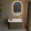 Mondiaz KURVE-DLUX Ensemble de meuble de salle de bains - 75x46x40cm - 1 tiroir - 1 porte - vasque solid surface - droite - sans trou de robinet - Shadow SW1414411