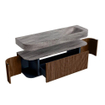 MONDIAZ THOR-DLUX 150cm badmeubel ronding links + rechts kleur Walnut met 1 lade en 2 deuren. Vrijhangende wastafel CLOUD Rechts zonder kraangat kleur Oza. SW1464845