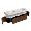 MONDIAZ THOR-DLUX 180cm badmeubel ronding links + rechts kleur Walnut met 2 lades en 2 deuren. Vrijhangende wastafel CLOUD Dubbel zonder kraangat kleur Glace. SW1465937
