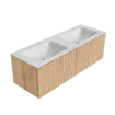 MONDIAZ KURVE-DLUX 130cm Meuble salle de bain - couleur Oak - 2 tiroirs - vasque LEAF double - 2 trous de robinet - couleur Opalo SW1137595