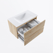 MONDIAZ VICA 80cm badmeubel onderkast Washed Oak 2 lades. Wastafel CLOUD midden zonder kraangat, kleur Talc. SW1381797