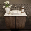 Mondiaz Fowy Meuble de toilette - 60x50x23cm - marron foncé mat - 0 trous de robinet - lavabo centré - 2 portes - solid surface - plan en mélamine - lavabo : blanc SW761358