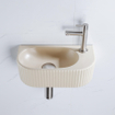QeramiQ Fuente Ensemble de lave-mains - 40x21.5x12cm - droit - lisse - demi-rond - 1 trou de robinet - céramique - robinet de lave-mains inox brossé - bouchon de vidage - siphon abaissé - beige SW1232816