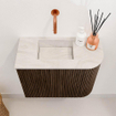 Mondiaz JOYA-DLUX 51.6cm toiletmeubel - ronding rechts kleur Walnut - Wastafel FAYE positie Links Zonder kraangat kleur Ostra. SW1422601