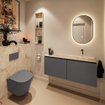 MONDIAZ TURE-DLUX meuble WC 120 cm Dark Grey. EDEN lavabo Frappe position à droite. Sans trou de robinet. SW1102731