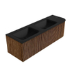 MONDIAZ KURVE 145cm Meuble salle de bain avec module 25 D - couleur Walnut - 1 tiroir - 1 porte - vasque CLOUD double / gauche - 2 trous de robinet - Urban SW1138494