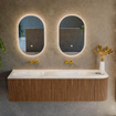 MONDIAZ KURVE-DLUX 165cm Meuble salle de bain avec module 25 D - couleur Walnut - 2 tiroirs - 1 porte - vasque STOR SMALL double / gauche - sans trou de robinet - couleur Ostra SW1137894