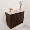 Mondiaz JOYA-DLUX 50cm toiletmeubel - kleur Walnut - Wastafel FAYE positie Links 1 kraangat kleur Ostra. SW1422611
