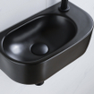 QeramiQ Fuente Ensemble de lavabo - 40x21.5x12cm - droit - lisse - demi-rond - 1 trou de robinet - céramique - robinet de lave-mains noir mat - bouchon de vidange - siphon abaissé - noir mat SW1232796