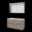 Basic-Line Premium 46 ensemble de meubles de salle de bain 120x46cm sans poignée 4 tiroirs lavabo acrylique 0 trous de robinetterie armoire de toilette éclairage led intégré mfc scotch oak SW351348