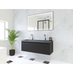 HR badmeubelen Matrix 3D Ensemble meuble de salle de bains 120cm 1 tiroir sans poignée avec profil de prise en main Noir mat avec lavabo Djazz 2 trous de robinet noir mat SW857105