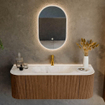 MONDIAZ KURVE-DLUX 130cm Meuble salle de bain avec module 25 G et D - couleur Walnut - 1 tiroir - 2 portes - vasque BIG SMALL centre - 1 trou de robinet - couleur Frappe SW1137432