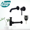 FugaFlow Eccelente Sobrado Slim Slim Kit mitigeur lavabo - robinet encastrable - bonde clic clac - siphon design bas - Noir mat SW1124322