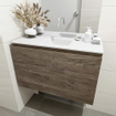 MONDIAZ OLAN Kit lave-mains - 80x30x40cm - 0 trous de robinet - 1 tiroir - marron foncé mat - lavabo centré - Solid Surface Blanc SW473492