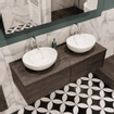 ENSEMBLE DE MEUBLE MONDIAZ LUSH - 120cm - 2 tiroirs - lavabo BARCO - 2 lavabos - 2 trous de robinet - marron foncé SW409600