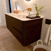 Mondiaz CIRO-DLUX Badkamermeubelset - 120x45x50cm - Solid surface wastafel Frappe - 1 wasbak Rechts - zonder kraangaten - 2 lades - Walnut SW1530288