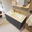 Mondiaz VICA-DLUX ensemble de meuble de salle de bain - 100cm - meuble sous-vasque gris foncé - 2 tiroirs - lavabo encastré cloud droite - 1 trou de robinet - version haute de 60cm - opalo SW1087818