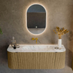 Ensemble de meuble de salle de bain Mondiaz KURVE-DLUX - 130x46x40cm - 1 tiroir - 2 portes - lavabo en solid surface - milieu - sans trou de robinet - Dusk SW1415466