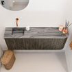 Mondiaz JOYA-DLUX Meuble de toilette 111,6cm - arrondi droit couleur Shadow - Vasque FAYE position Gauche Sans trou de robinet couleur Sombra. SW1425233