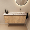 MONDIAZ TURE-DLUX Meuble toilette - 100cm - Washed Oak - EDEN - vasque Glace - position droite - sans trou de robinet SW1103607