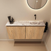 MONDIAZ TURE-DLUX Meuble WC 100 cm Washed Oak. Lavabo EDEN Glace position droite. Sans trou de robinet. SW1103607