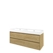 Proline loft ensemble de meubles de salle de bain 140x46x62cm meuble chêne idéal symétrique avec 2 trous pour robinetterie polystone blanc brillant SW657069