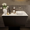 Mondiaz Fowy Meuble lave-mains - 80x50x23cm - urban mat - 0 trous de robinet - lavabo à droite - 2 portes - solid surface - plan MDF - lavabo : blanc SW760926