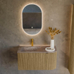 MONDIAZ KURVE-DLUX meuble de salle de bains 85cm arrondi droit couleur Dusk avec 1 tiroir et 1 porte. Lavabo CLOUD gauche 1 trou de robinet Oza. SW1432967
